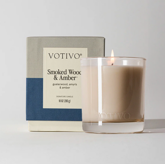 Votivo Smoked Wood & Amber Signature Candle